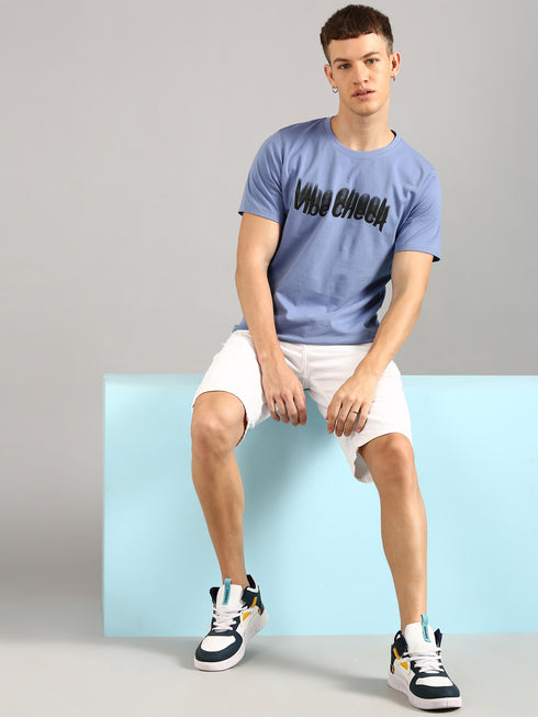 Blue Printed Regular Fit T-Shirt